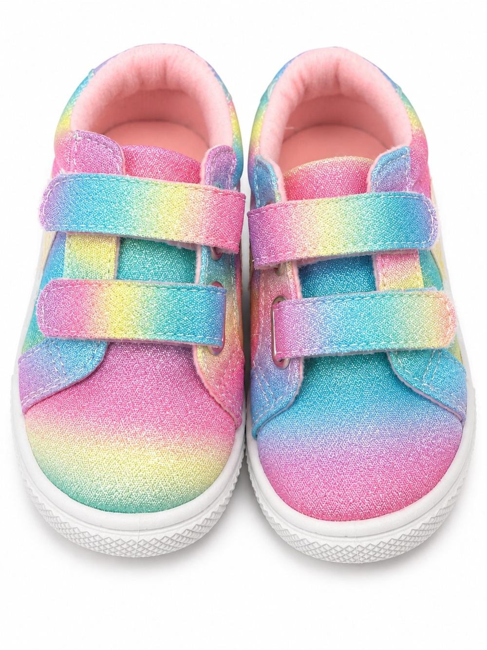 Kids Rainbow Glitter Velcro Sneakers - Pink/Blue